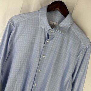 Emanuel Berg Shirt Adult 17"/43 Blue‎ Diamond Button Modern Fit Long Sleeve Mens